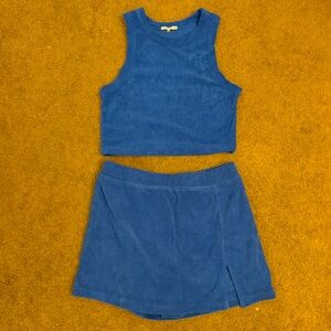 Cotton blend Blue Tank Top and Skirt Set
